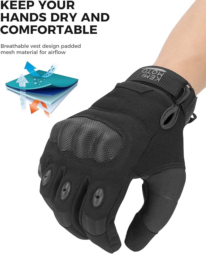 KEMIMOTO Tactical Gloves for Men, Touchscreen Motorcycle Gloves with Hard Shell & Palm Padding for Sports Motorcycle Cycling Tactical Airsoft Paintball Hunting Hiking Camping Climbing