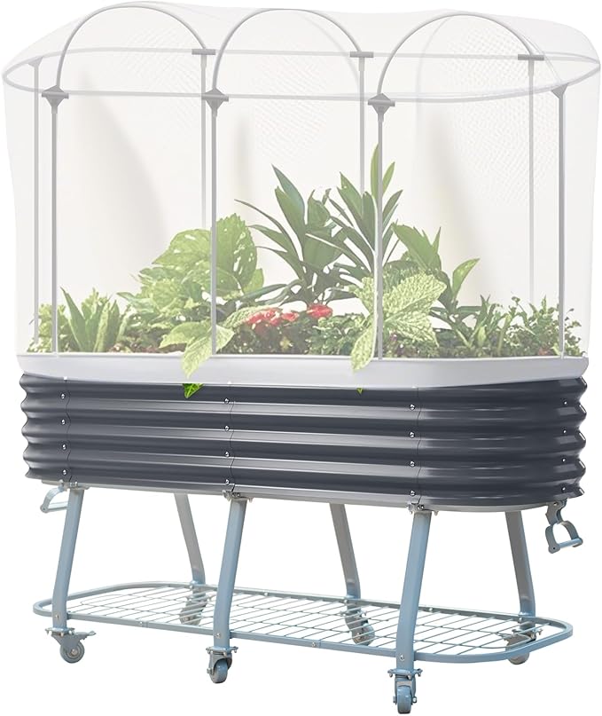 Vego garden Netting Cover System for 2.0' x 6.0' Elevated Rolling Garden Bed-S Series, 35% Shading Rate for Plant Protection, Pest Control Frame Cover, Durable & Heavy-Duty (Garden Beds Not Included)