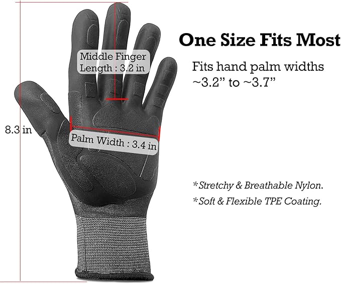 2 Pairs Thickened Non-Slip Gardening Gloves, Recyclable TPE Coating, Durable Breathable Work Gloves for Weeding, Planting, Landscaping & Yard Work, Universal Fit, Black
