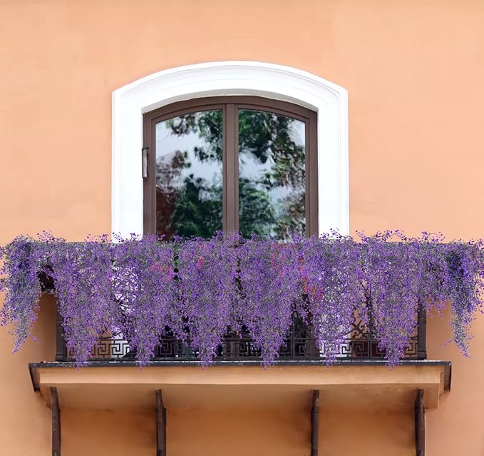 RECUTMS Artificial Hanging Plants Fake Vines Wall Hanging 4Pcs Faux Ferns Leaves Greenery for Spring Home Garden Wedding Party Indoor Outdoor Easter Decorations(Purple)