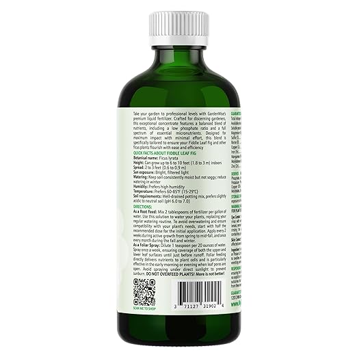GARDENWISE 3-1-2 Liquid Fertilizer Concentrate with Micronutrients - Optimal Fiddle Leaf Fig Plant Food, Ideal for Ficus Lyrata & Fig Trees, Gold Leaf Enhanced Indoor Plant Fertilizer (16 OZ)