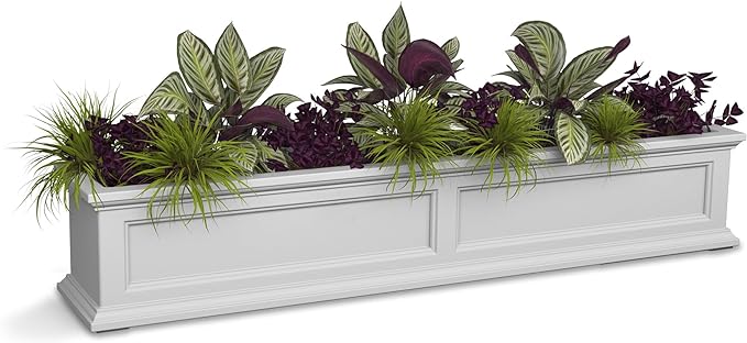 Mayne Fairfield 5ft Window Box, Self Watering Flower Box with Double Wall Design, All Season Fade Resistant Outdoor Window Planter With Steel Mounting Bracket, White