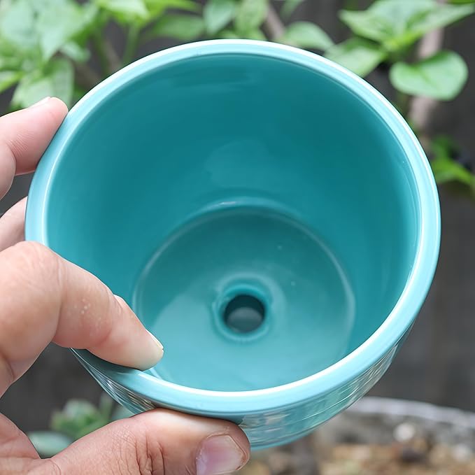 Cute Circular Ceramic Home Garden Decoration Succulent Cactus Flower Pots Container -Plant Not Included (Red, 4.13 Inch)