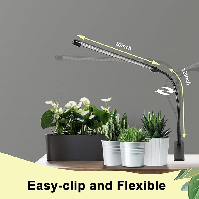 Clip On Grow Light for Indoor Plants,Full Spectrum Led Plant Grow Lights with Auto-Timer, Plant Growing Lamp for Seed Starting,Houseplants, Bonsai, Pot Plant,1 Lamp(2 Pack)