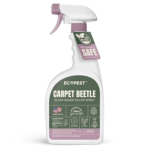 Carpet Beetle Spray – Natural, Plant-Based Killer for Carpet Beetles, Eggs & Nymphs | Fabric & Furniture-Safe Home Treatment for Indoor Use | Child & Pet Safe, Low Odor, Eco-Friendly (22 oz)