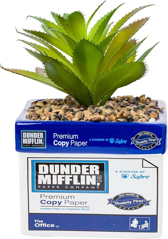 Silver Buffalo The Office Dunder Mifflin Paper Box Decorative Artificial Faux Greenery Plant in Ceramic