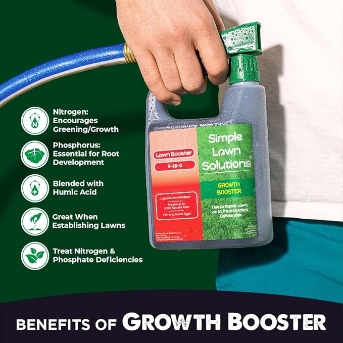Simple Lawn Solutions Seeding Bundle - Growth Booster Lawn Fertilizer, Root Hume Humic Acid, and Lawn Energizer Nitrogen and Iron (32 Ounce)