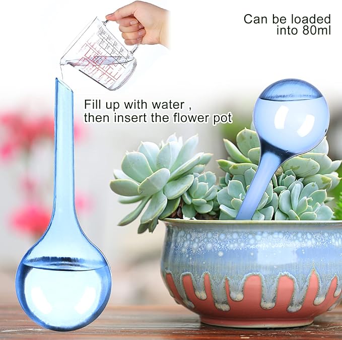 8-Piece Plant Watering Bulbs, 5cm/2inch S Size(80ml) Automatic Plant Waterers, Self Watering System for Indoor Outdoor Plant Watering Bulbs Green & White Self Watering Globes (8, blue+transparent)