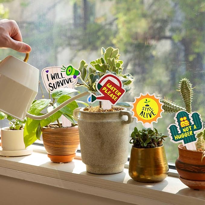 JUYRLE Funny Plant Labels - 15 Pack Garden Markers for Succulent Flowers, Greenery, Seedling Plants - Waterproof, Outdoor/Indoor Patio Tags, Garden Stakes