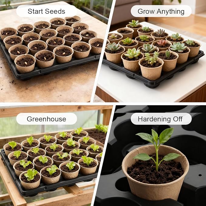 RooTrimmer 3.15 Inch Peat Pots 100 Pcs with 20 Cell Seedling Trays 5 Pcs, Biodegradable Seed Starter Pots with Drainage, Reusable Nursery Tray for Seed Starting Indoor Gardening Propagation Kit 5 Sets