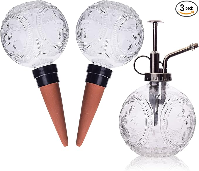 3 PCS Plant Watering Globes and Glass Watering Can Self Watering Globes Glass Spray Bottles for Indoor & Outdoor Plant,Hand-Blown Glass,Automatic Watering Device