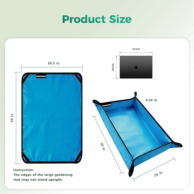 Large Plant Transplanting Mat - Thickened Waterproof Potting Mat, Succulent Gardening Mat, Portable Repotting Mat for Mess Control (PVC-Blue39.5"x59")