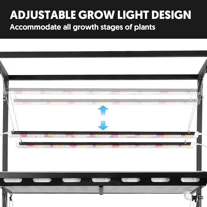 Indoor Greenhouse with Full Spectrum LED Grow Light and Tent, Indoor Gardening System with Watertight Plant Shelf Trays, 3-Tier Metal Plant Stand with Wheels, Microgreens Growing Kit