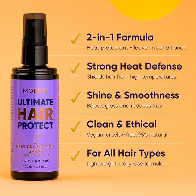 Moerie Hair Heat Protectant Spray – Thermal Protection Mist up to 450°F – Lightweight Anti-Frizz Heat Protector for Flat Iron, Curling Iron & Blow Dryer – Safe for All Hair Types