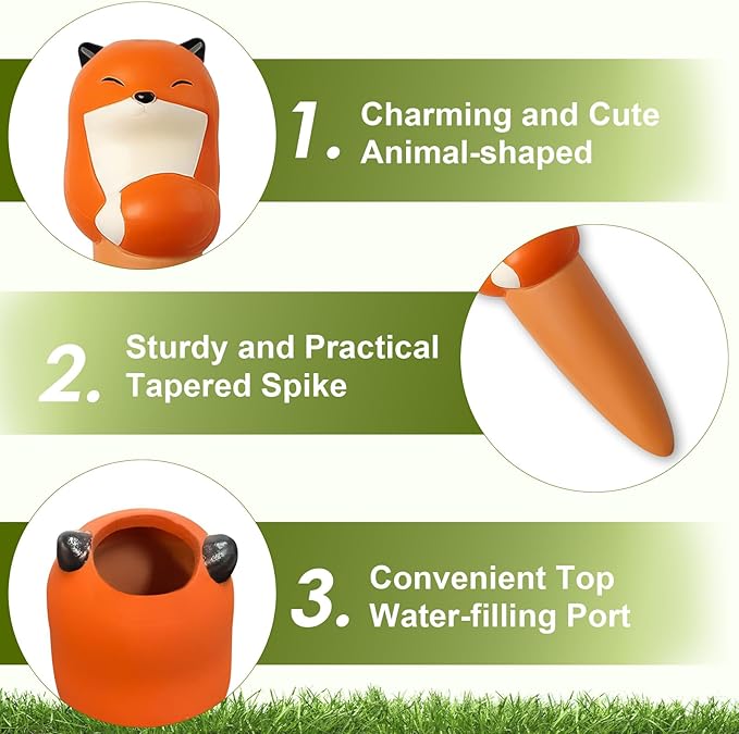 MCleanPin 4 Pack Plant Watering Spikes and Globes Handmade Terracotta Self-Watering Planter Insert Automatic Plant Waterer Devices for Indoor Outdoor Plants (Forest Animals)