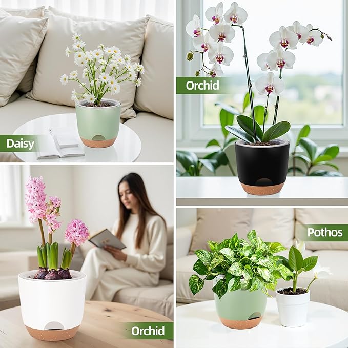 7.2 Inch Self Watering Orchid Pots for Indoor Plants,Macetas para Orqudeas,Flower Pots for Indoor Plants with Holes(Black)