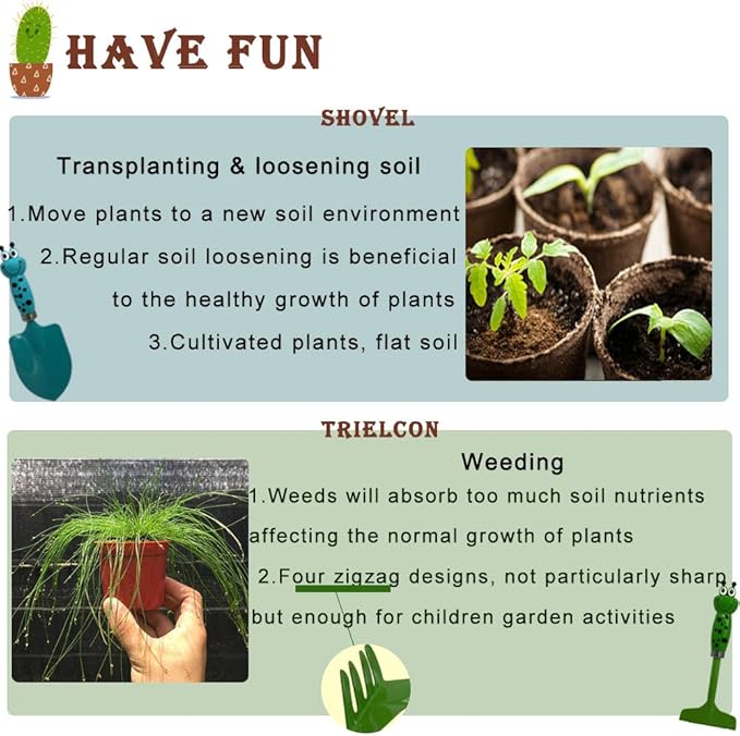 Kids Gardening Tools Set Metal for Kids Hand Shovel Mini Garden Tools for Kids, Safe Toy Gardening Tools for Soil Planting Digging Transplanting 4 Pieces