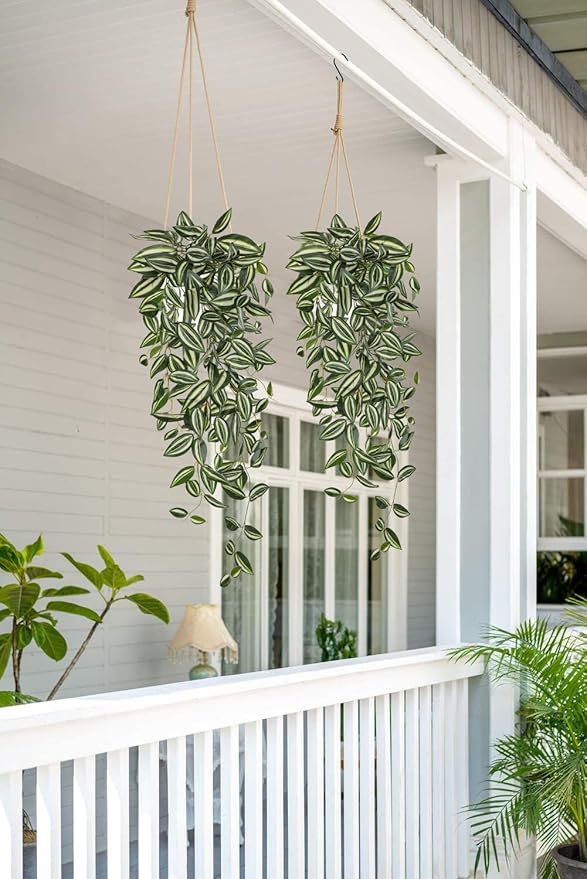 DILATATA Fake Hanging Plants Artificial Hanging Plants 157 Leaves Faux Wandering Jew Hanging Leaves Plants for Wall Shelf Home Indoor Outdoor Decor - 2 Pack