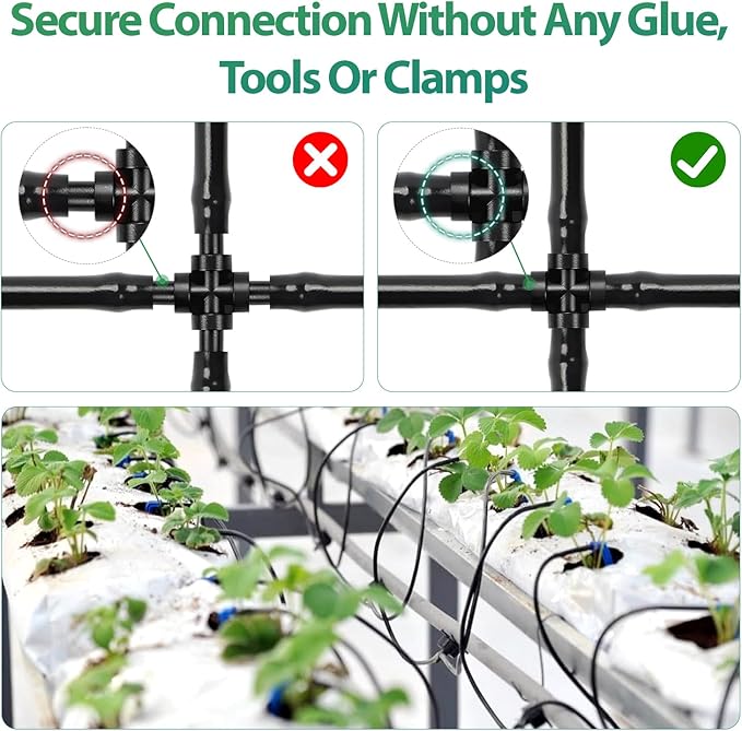 RedChili 50 Pack Drip Irrigation Universal 1/4" Barbed Cross Fitting, Drip System Parts Double Barbed Cross Tee Connectors Fits 1/4-Inch Drip Tubing Irrigation for Drip Line Connection