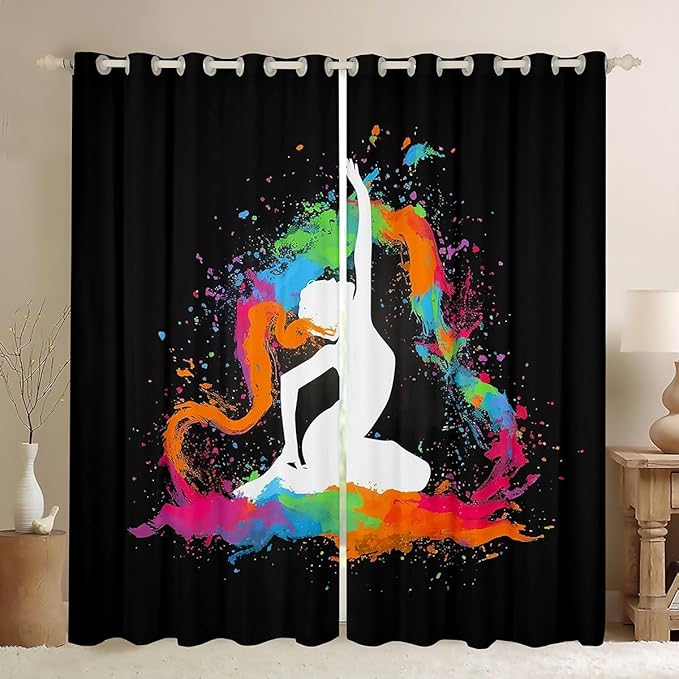 Ballet Window Curtains 2 Panels 52"Wx84"L,Ballet Dancer Ballerina Blackout Curtains,Watercolor Tie Dye Curtains & Drapes,Gym Sports Window Treatments Teal Orange Pink Red Green Yellow Purple Black