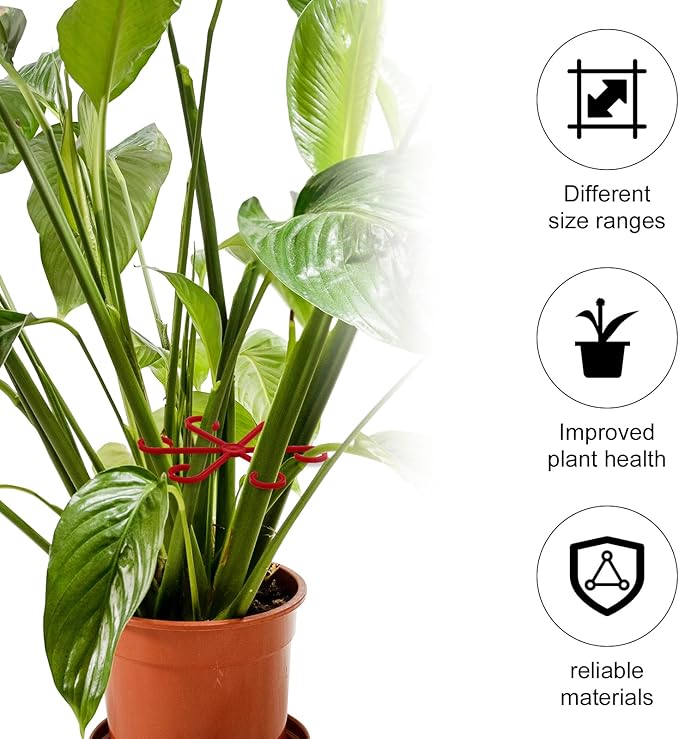 PEUTIER 4pcs Plant Stem Supports, Plastic Houseplant Climbing Holders Stabilizer Reusable Small Climbers Flower Plant Stakes Trellis Stem Hook Growth Accessories for Indoor Monstera (Red)