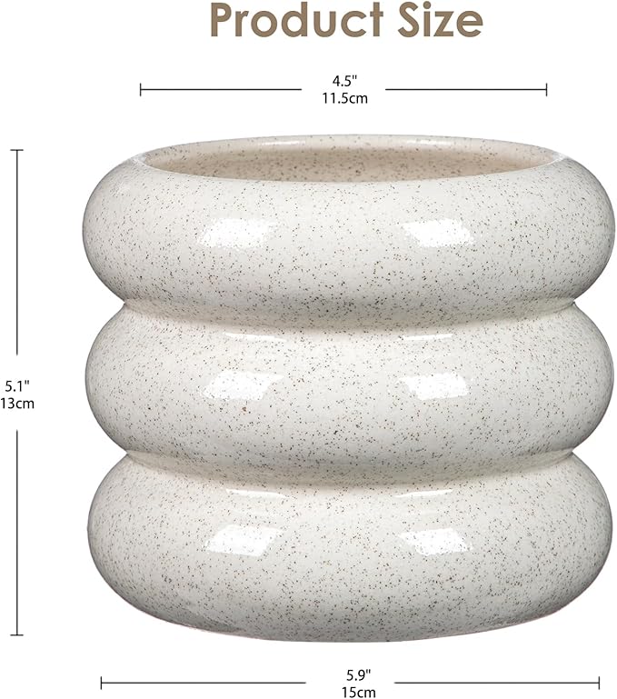 Briful Ceramic Planter Pot, 6 Inch Bubble Planter with Drainage Hole, Large Flower Planter Pots for Indoor Plants Outdoor, Home Office Modern Décor(Creamy White)