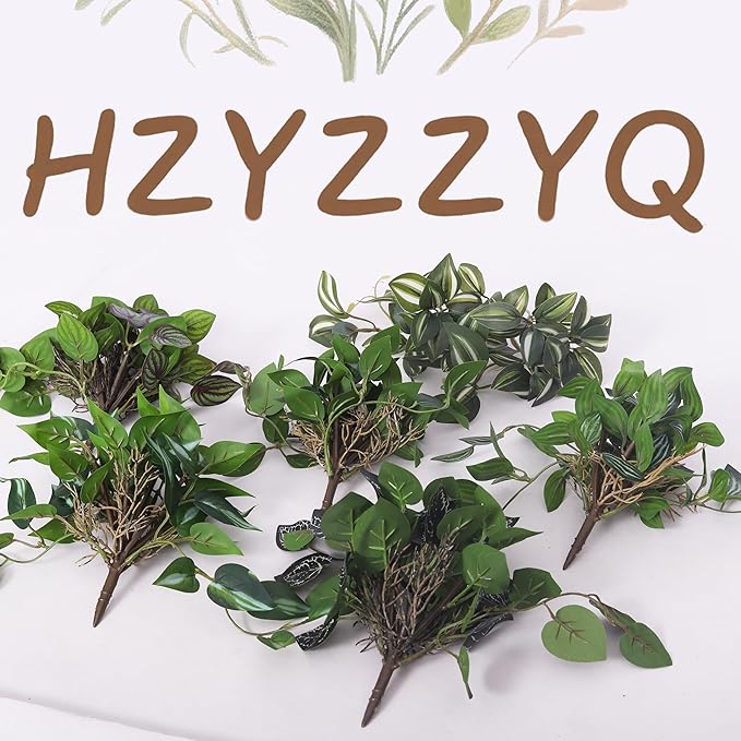 6 Pack Artificial Potted Plants - Fake Trailing Greenery with Unique Variegated/Striped/Dark-Veined Leaves - Small Faux Plants for Desk, Bathroom, Shelf Decor - No Watering Needed