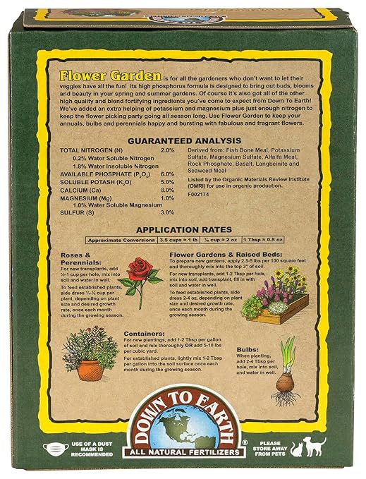 Down To Earth All Natural Fertilizers Organic Flower Garden - Plant Food for Blooming Annuals, Perennials and Flowering Shrubs 2-6-5, 1 lb
