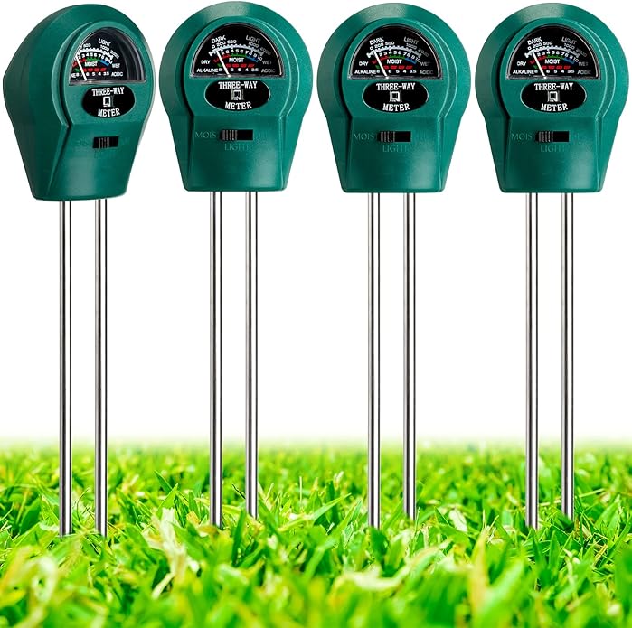 Sherr 4 Pieces Plant Moisture Meter 3 in 1 Soil Moisture Meter for House Plants pH Tester Moisture Monitor for Gardening Indoor Outdoor Lawn Patio Farm Plants, No Battery Required