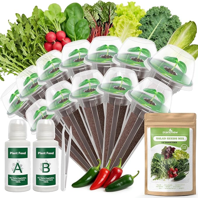 12-Pod Salad Seed Kit Compatible with All Hydroponics, 9 Pack Varieties: Mixed Lettuce, Romaine, Spinach, Kale, Arugula, Swiss Chard, Cherry Radish, Mexican Chili - Easy to Grow, High Germination