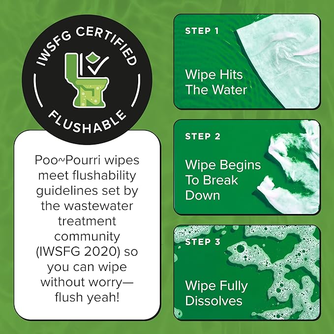 Poo~Pourri Flushable Wipes - Made with Plant Based Fibers, Aloe, & Vitamin E - Adult Wet Wipes - Cucumber & Aloe Essential Oils scent - Septic & Sewer Safe - 3-pack (150 total) with Dispenser Boxes