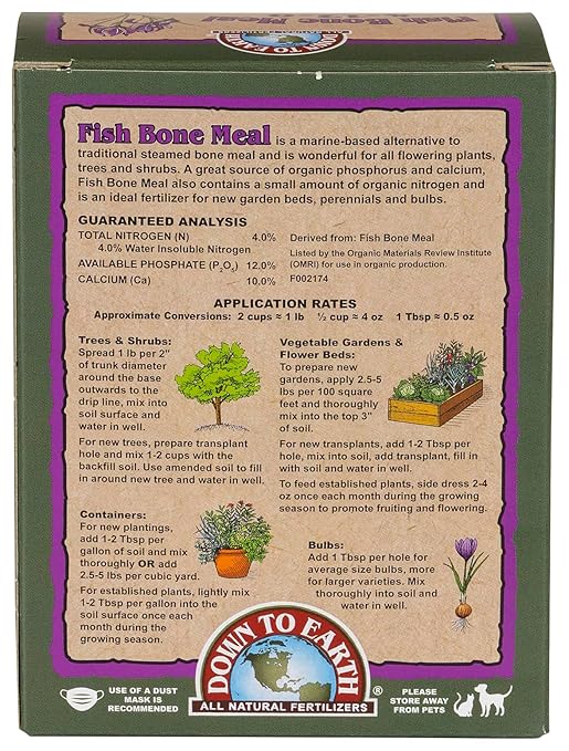 Down To Earth All Natural Fertilizers Organic Fish Bone Meal - High Phosphorus Plant Food for Buds, Bulbs, Blooms, Flower Beds 4-12-0, 1 lb