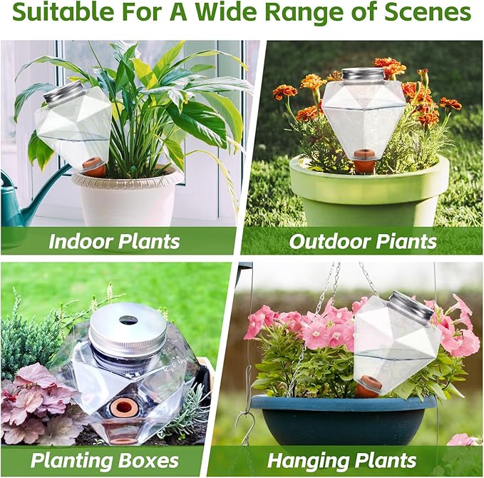 4 Pcs 17 Oz Self-Watering Planter Insert Self-Watering Planter Globes with Slow Release Water Control for Indoor & Outdoor Plants (4, Diamond Shape)