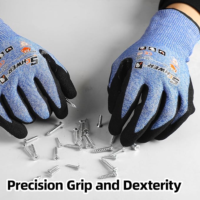 Schwer 6 Pairs ANSI A4 Cut Resistant Work Gloves with Extreme Lightweight & Thin, Sandy Nitrile Touchscreen Safety Working Gloves with Grip, 3D-Comfort Fit, Flexible and Breathable, XL, AR3900