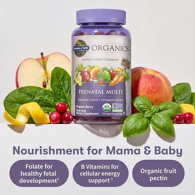 Garden of Life Organics Prenatal Gummies – Prenatal Vitamins for Women with Energy Metabolism Support & Healthy Fetal Development Support, Berry Flavor, USDA Organic, Vegan, 30 Day Supply