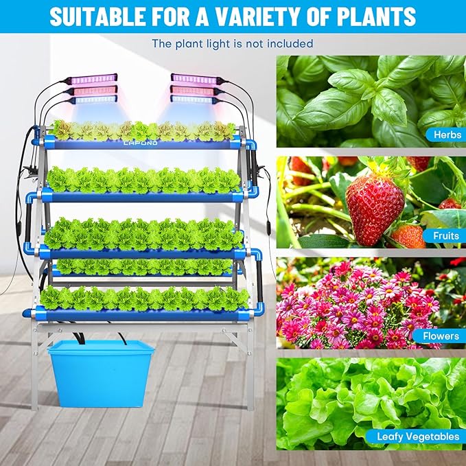 GENORTH A-Type Hydroponics Growing System Kit for Vegetables,Fruits and Herbs,with 72 Plant Sites and Food-Grade PVC-U Pipes,Suitable for Indoor and Outdoor,All