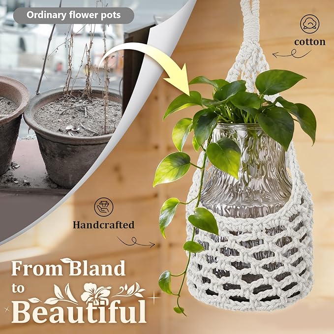 Macrame Wall Plant Hanger, Hanging Planter Basket Holder, Wall Planters for Indoor Plants, for Up to 6 Inch Pot (Ivory, 6-Inch)