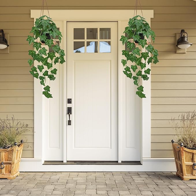 GnFlus Set of 2 Fake Ivy Plant for Home Decor Indoor Silk Artificial Hanging Plant 25" Fake Ivy Vine Faux Ivy Leaves for House Room Indoor Outdoor Home Shelf Office Plant Decor