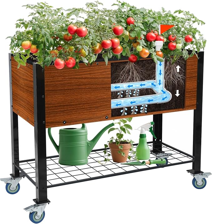 Raised Garden Bed with Legs and Wheels, Self-Watering Planter Box, 36x16x30 in Elevated Raised Bed with Drainage Hole, Built to Withstand Sun, Rain, and Wind for Up to 2 Years