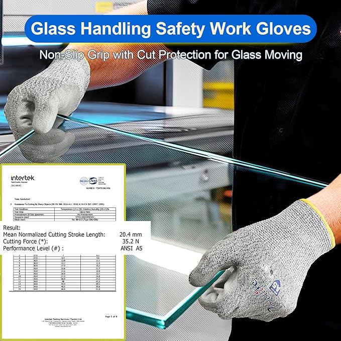 Dowellife Cut Resistant Work Gloves for Men & Women - ANSI A5 & EN388 Level 4, Breathable PU Coated, Grey Non-Marking - for Gardening, Fishing, Automotive, Construction, Wood Carving (Large, Grey)