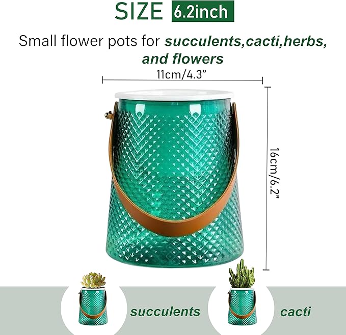 Self Watering Planters 5.9 Inch Self Watering Pots for Indoor Plants, African Violet Pots with Wick Rope, Flowers, Succulents, Herb, House Plants (Green)