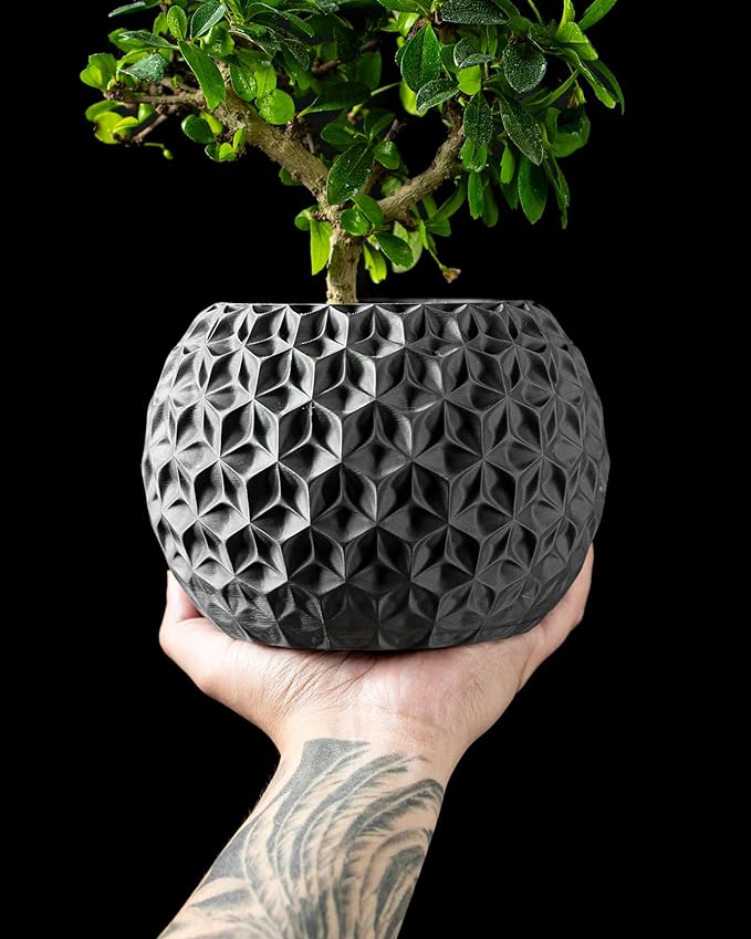 Trinity Sphere Planter – Modern Geometric Plant Pot for Indoor Plants, Succulents, Herbs Decorative Vase for Table, Shelf, Office, Home Decor (Black, Outer Dimensions: Compact 6" Width x 4.5" Height)