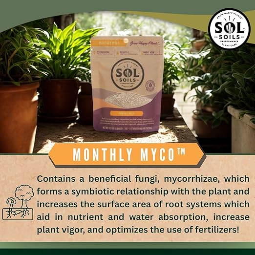 Sol Soils Sol Biotics Monthly Myco - Mycorrhizal Fungi with Beneficial Bacteria (Bacillus Species) to Support Root Health, & Overall Plant Vigor - Ultra Concentrated Mycorrhizae for Plants - 4oz