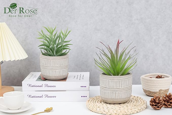 Der Rose 2 Pack Fake Succulents Plants Artificial Succulents in Pots for Room Home Bathroom Bedroom Office Boho Decor