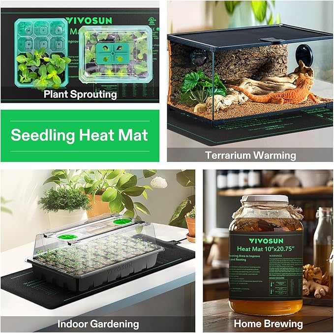 VIVOSUN Durable Waterproof Seedling Heat Mat 10" x 20.75" UL & MET-Certified Warm Hydroponic Heating Pad for Germination, Indoor Gardening, Greenhouse