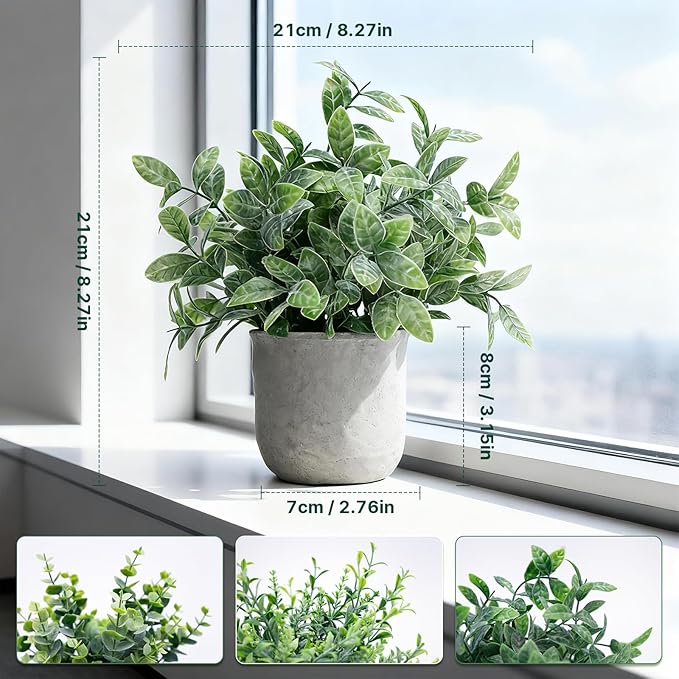3-Pack Potted Artificial Plants, Small Eucalyptus Faux Plants for Shelf Desk Home Bathroom Farmhouse Room Coffee Table Decor (A Sage Green)