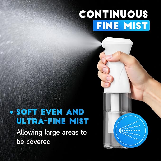3 Pack Spray Bottle for Hair - Continuous Hair Spray Bottles Refillable Mister Sprayer for Hairstyling, Plants, Pets, Skincare, Cleaning (6.8 OZ/200ML, White+Pink+Purple)