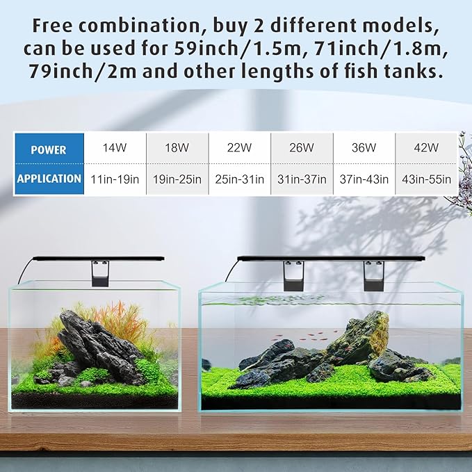 hygger Clip On Full Spectrum Aquarium LED Light, 14W Day-Night Dual Timer Sunrise-Day-Sunset-Moon Fish Tank Light, Adjustable Timer Brightness with 9 Colors for Planted Tank