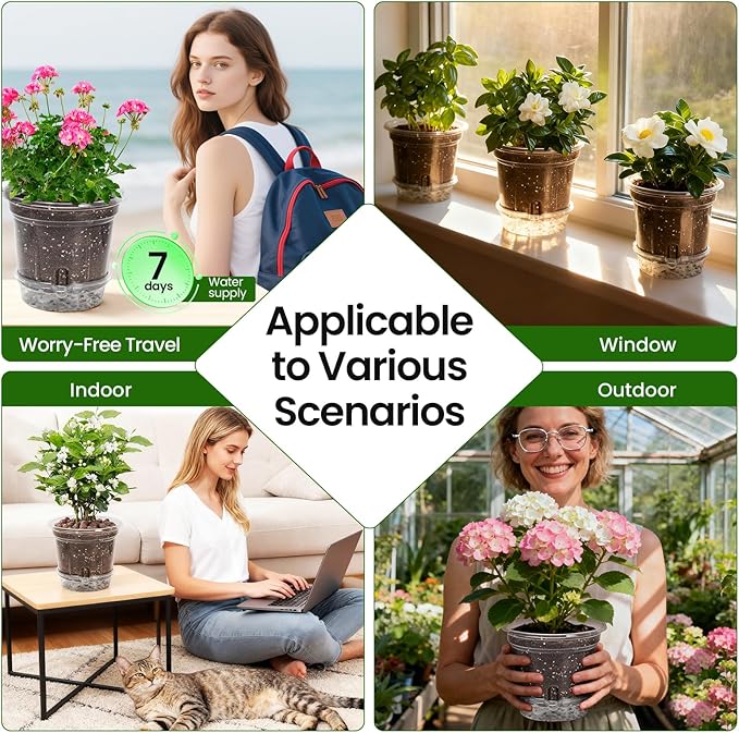 Bluepro 20 Pack 5 Inch Clear Self Watering Plant Pots with Bottom Water Tray & Watering Rope, Transparent Nursery Pots with Drainage for Seedlings, Herbs, and Houseplants