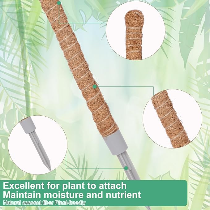 3 Pack Moss Pole, 30 Inch Monstera Plant Support， Moss Poles for Climbing Plants Indoor DIY, Coco Coir Plant Pole Moss Plant Stick Support Stake Kit for Potted Plants, Pothos, Philodendron